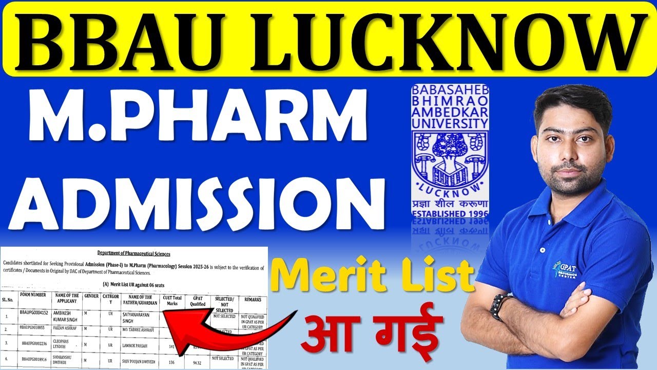 BBAU Merit List Released 😍Babasaheb Bhimrao Ambedkar University M.Pharm Admission 2025 