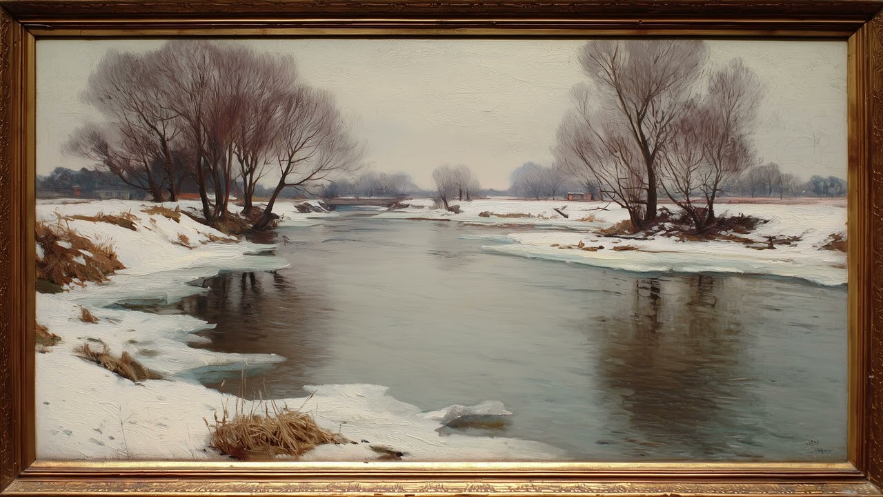 Quiet Riverbank at the Start of Spring | Framed Art TV Wallpaper 4K