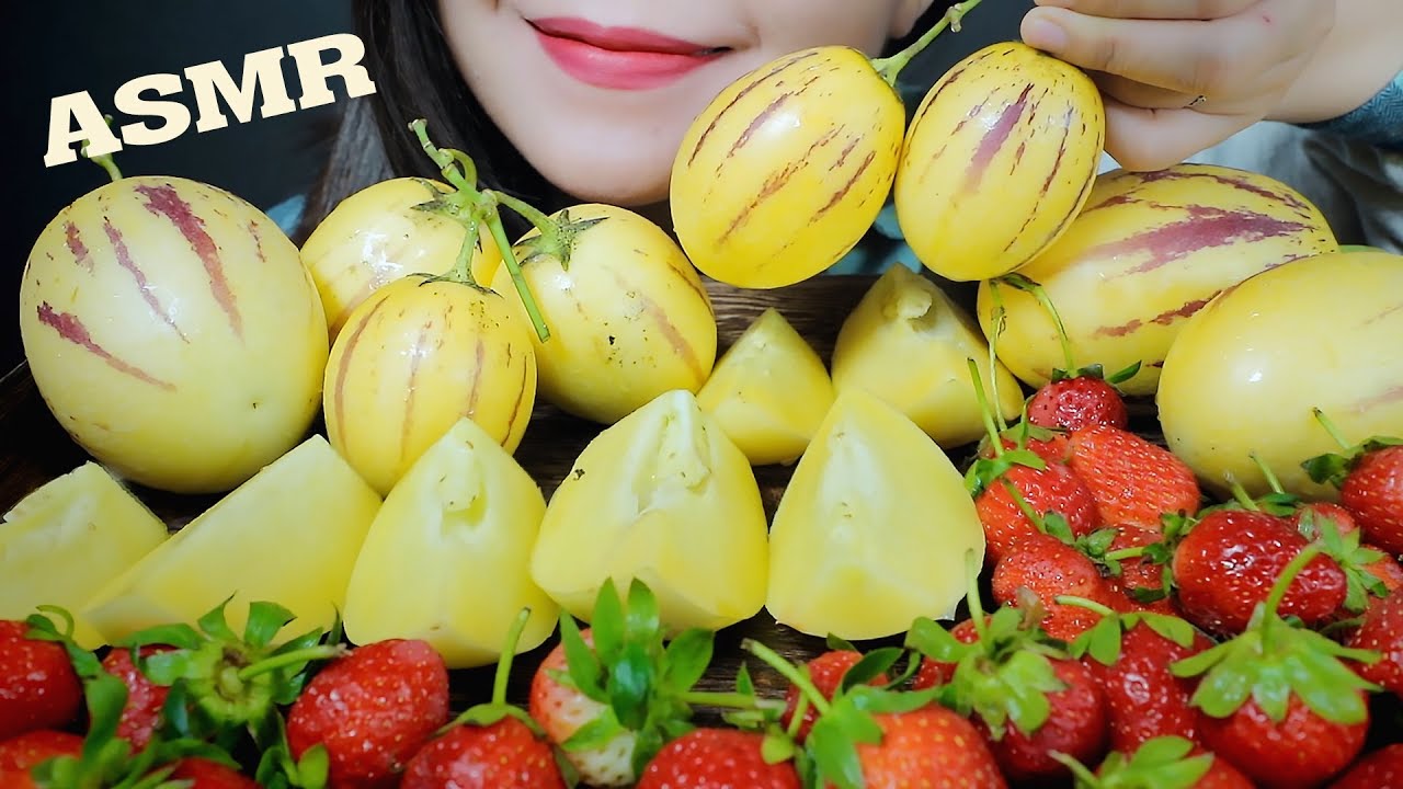 ASMR EATING PEPINO MELON AND STRAWBERRY EATING SOUNDS | LINH-ASMR