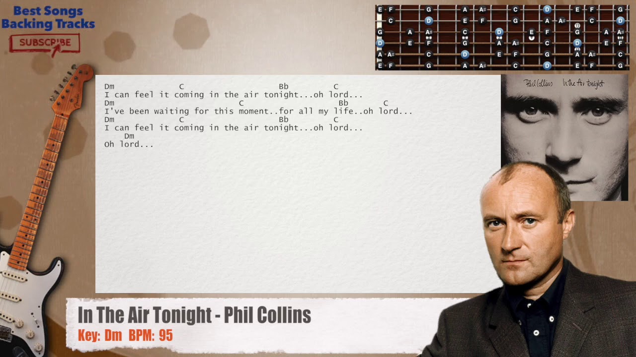 🎸 In The Air Tonight - Phil Collins Guitar Backing Track with chords and lyrics