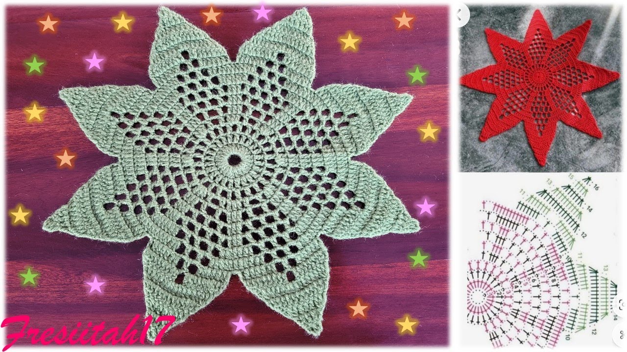 Tapete estrella de navidad tejido con crochet (diámetro aprox. 32 cm)