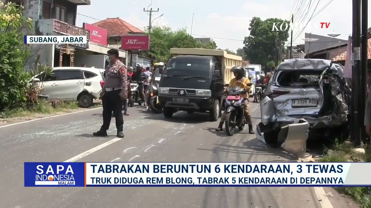 Kecelakaan Beruntun di Jalur SubangBandung, 3 Orang Tewas Akibat Truk Rem Blong  SAPA MALAM   KOMPAS