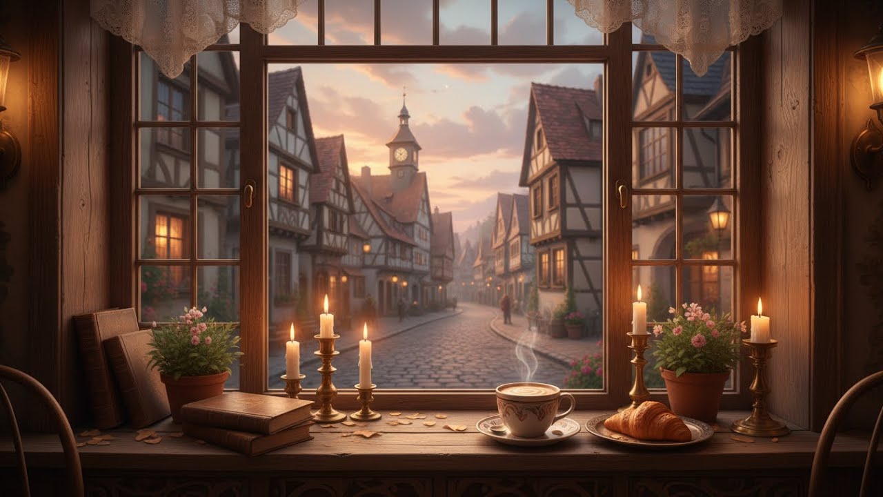 Jazz Music & Relaxing Cafe Window View for Wall Projector / TV Background ☕️ Relax, Read, Study ✨