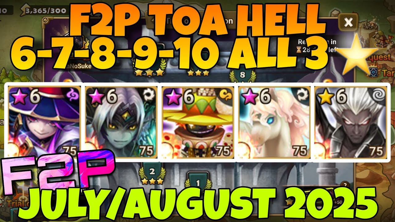F2P TOA HELL 6 7 8 9 10 ⭐⭐⭐ ZENISEK LUCIFER MORRIS ELEANOR ATH'TAROS JULY AUGUST 2025 SUMMONERS WAR