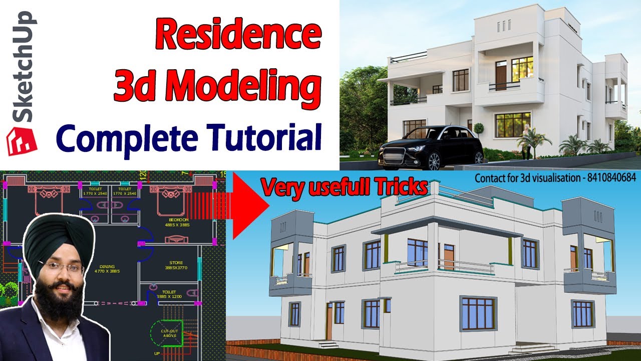 Floor Plan to 3D Model making in SketchUp Tutorial | Exterior 3D Modeling