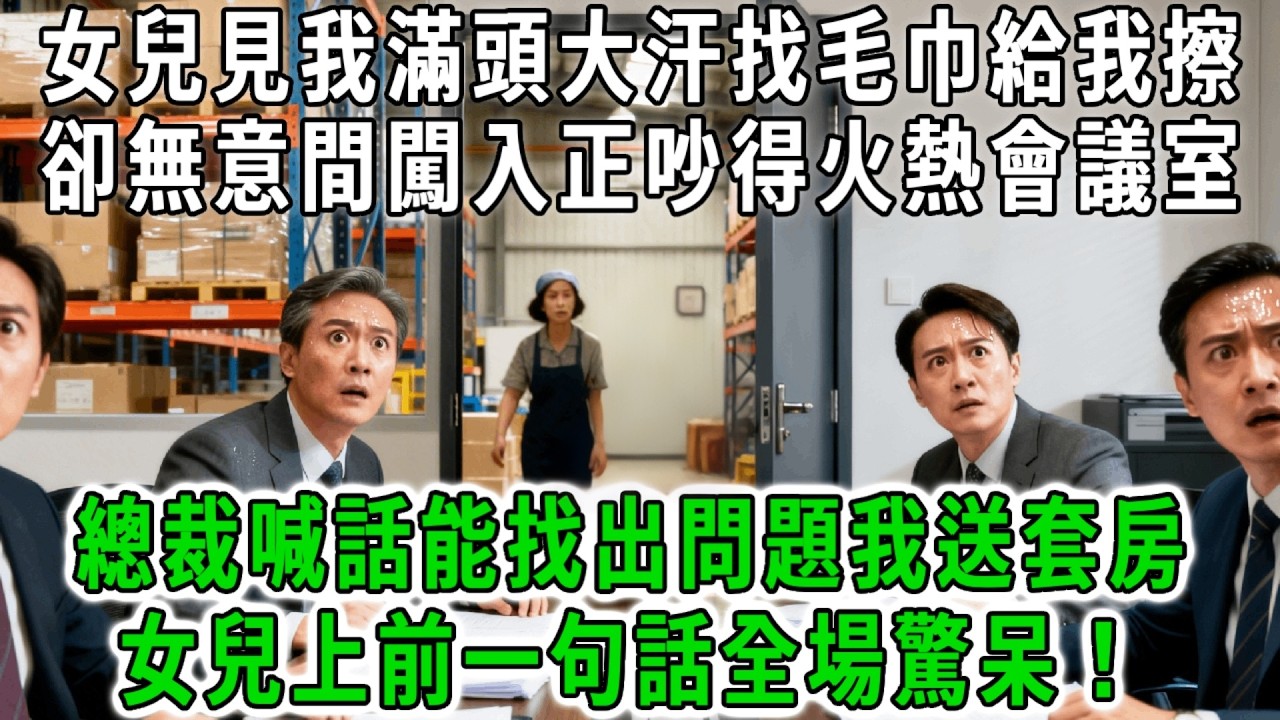 10歲女兒做完作業來接我下班，見我正在理貨忙的滿頭大汗，想找人要毛巾給我擦汗幫我，卻無意間闖入正吵得火熱會議室，誰能找出招標翻車問題我送套房，女兒上前一句話全場驚呆！#荷上清風 #爽文