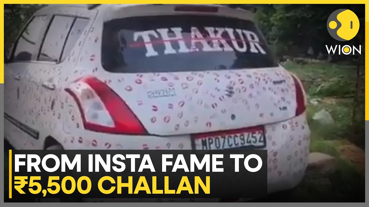 3,400 Lipstick Kisses On Car! Gwalior Police Slap ₹5,500 Challan After Viral Stunt | WION