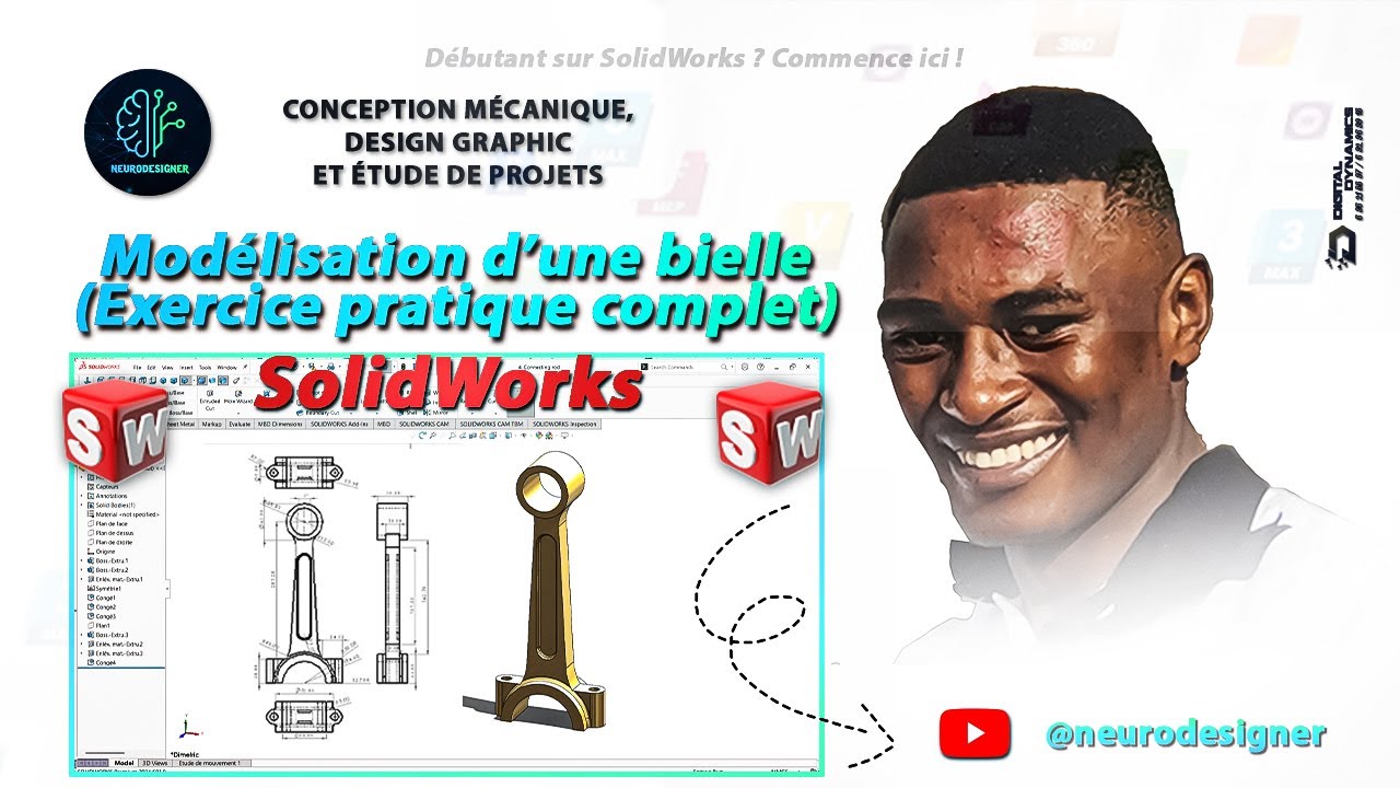 SolidWorks débutant - 11 : Modélisation d’une bielle – Exercice pratique complet