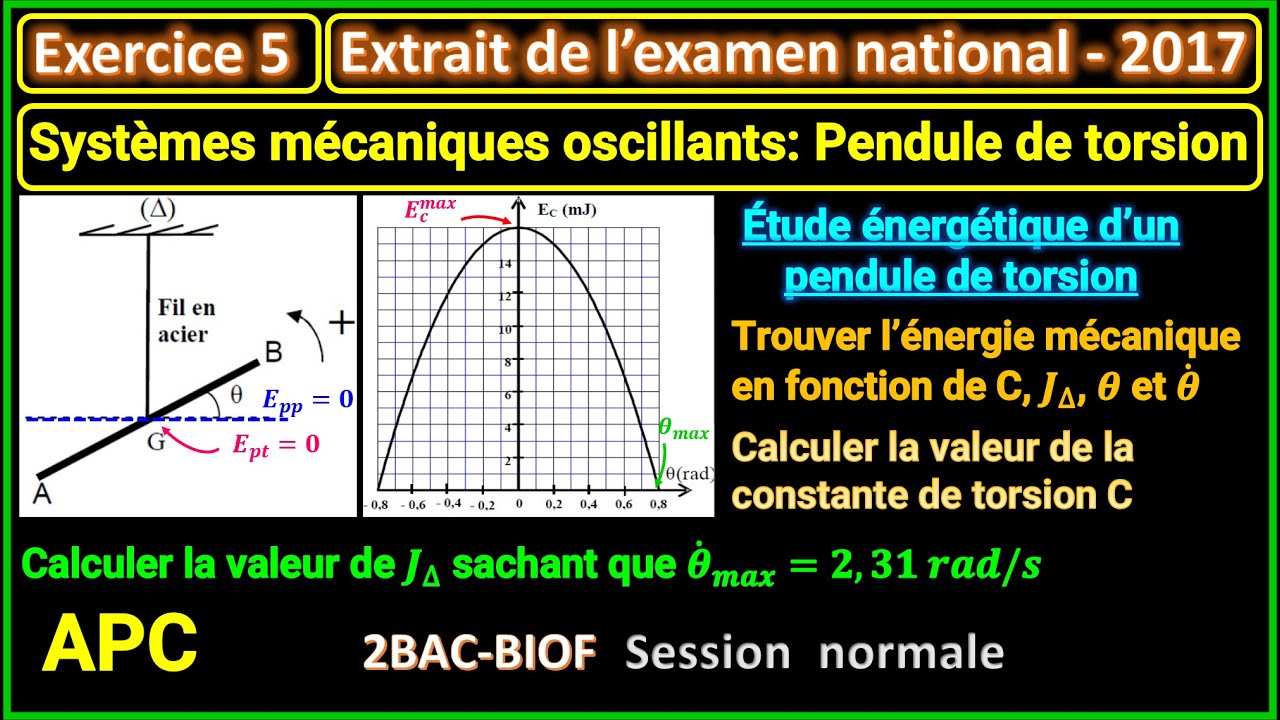 Exercice 5: Systèmes mécaniques oscillants || Pendule de torsion (Examen national 2017) || 2BAC