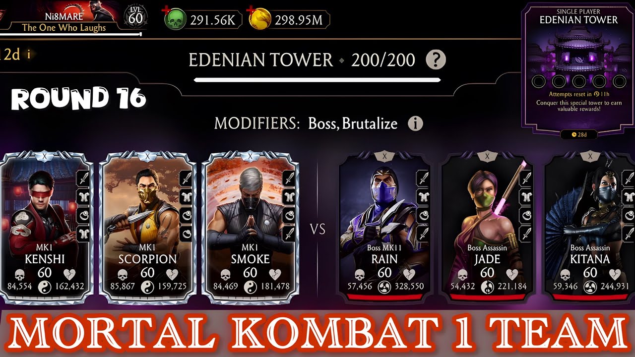 MK1 Team Vs Edenain Tower Boss battles MK Mobile