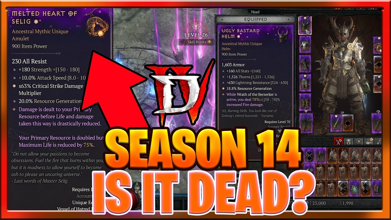 💀Diablo 4 Season 14 IS SELIG DEAD? (Immortal Builds NERF Glynns Anvil nerfed Barbarians lets Talk...