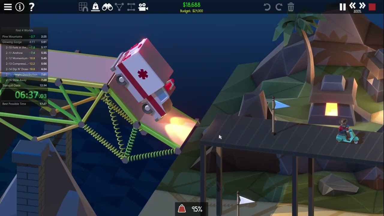 First 4 worlds 100% in 17:08 | Current WR | Poly Bridge 2 speedrun