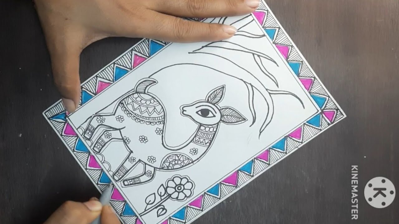 How to Draw Madhubani Painting ||Easy Mithila Art Deer Tutorial For beginners 
