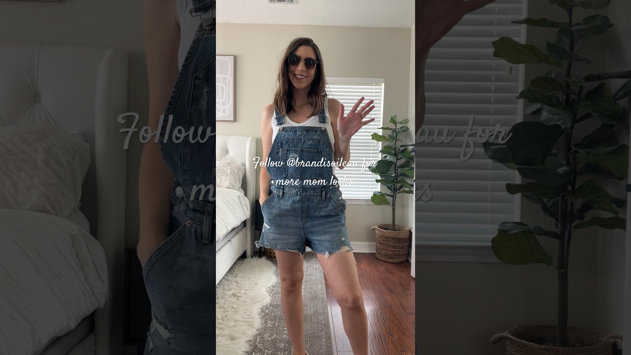 Denim shorts overalls for a great summer outfit for a mom #grwm #momlife #summerstyle