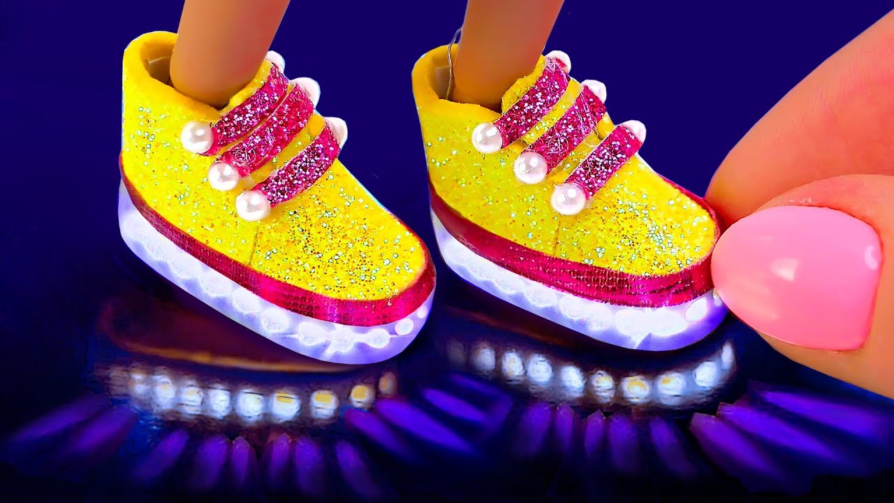 4 DIY Miniature Hacks and Crafts for Barbie! DIY Mini LED Light Up shoes