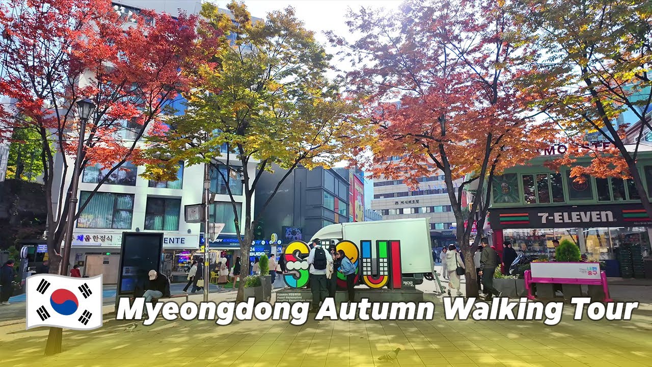 [4K] Autumn in Myeongdong | Walking Streets, Cathedral & Cable Car Area