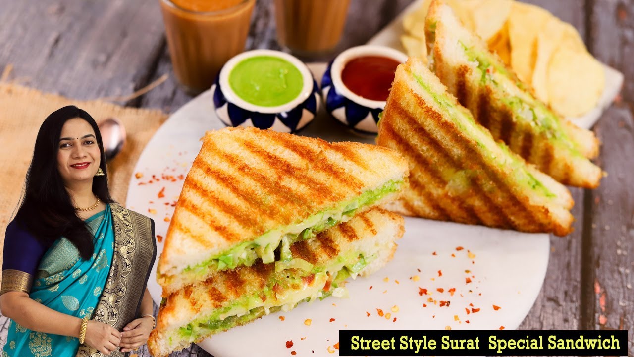 सुरत स्ट्रीट स्पेशल सँडविच | Surat Street style Sandwich | Street Food | MadhurasRecipe