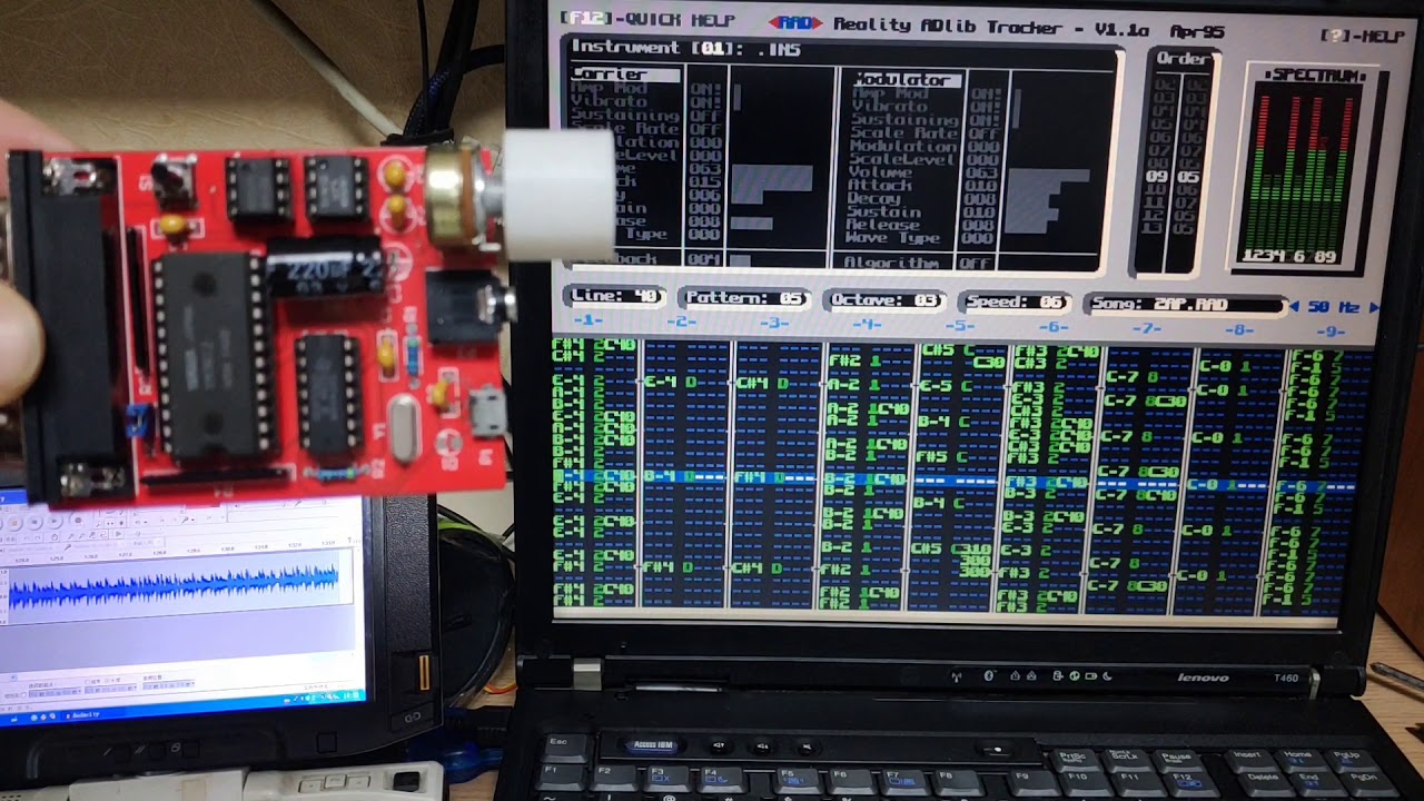 Reality Adlib Tracker 1.1a (OPL2LPT patched) Play ZAP.rad on a Thinkpad with OPL2LPT