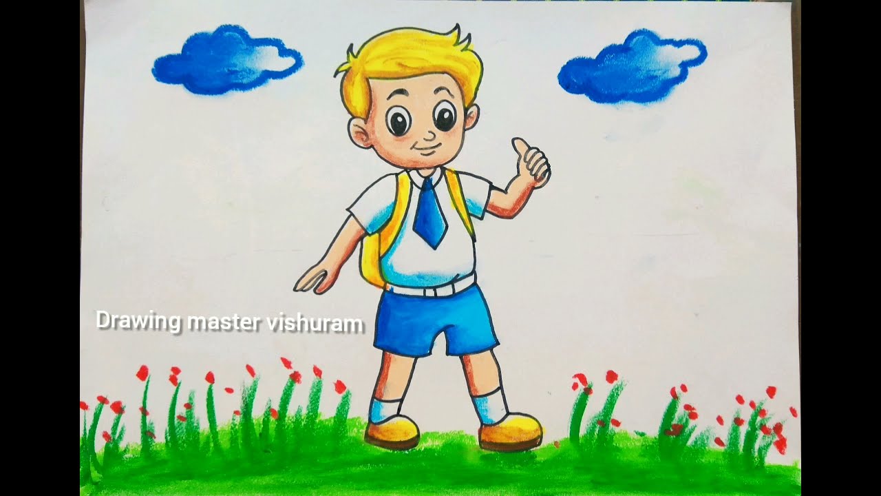 How to draw boy with school bag/Drawing tutorial/Teaching By Drawing Master Vishuram/step by step