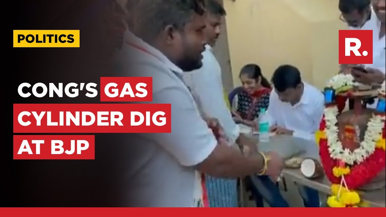 Watch: Congress Workers Garland Gas Cylinder, Perform Its 'aarti', In Jibe At BJP Govt In Karnataka