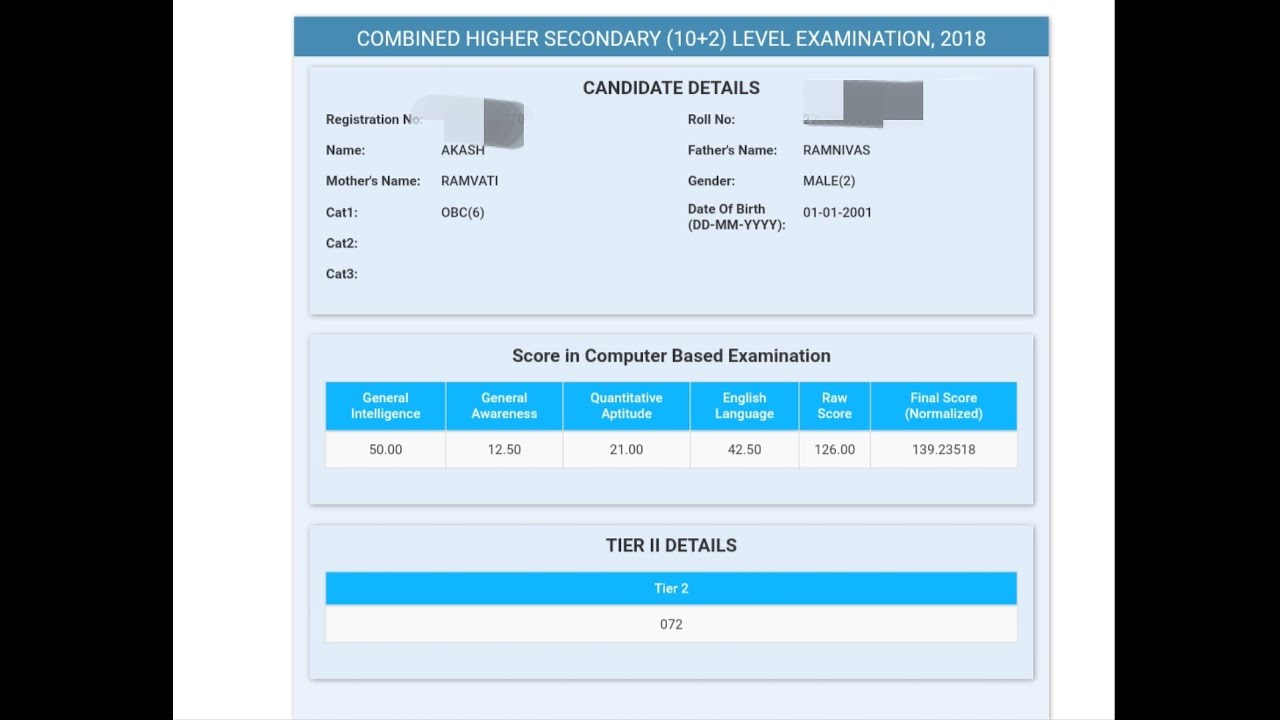 My SSC CHSL 2018 score card..