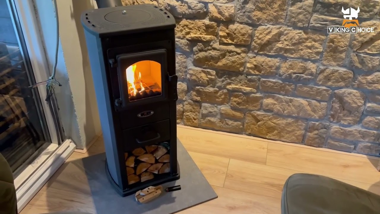 Wood Stove Anthracite 6.6–8.5 kW + 90° Flue Pipe & Straight Chimney Ø120 | Viking Choice