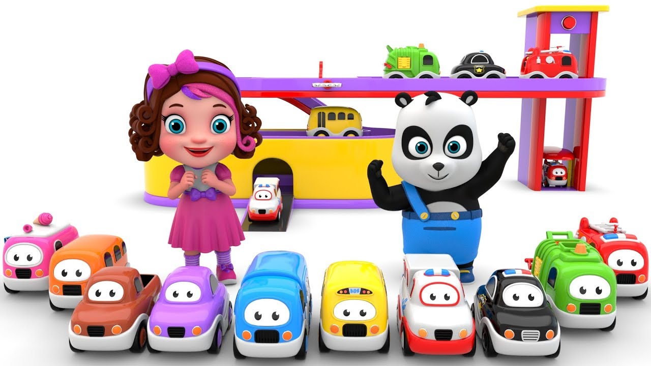 Pinky and Panda Play with Car Garage Toy Cars