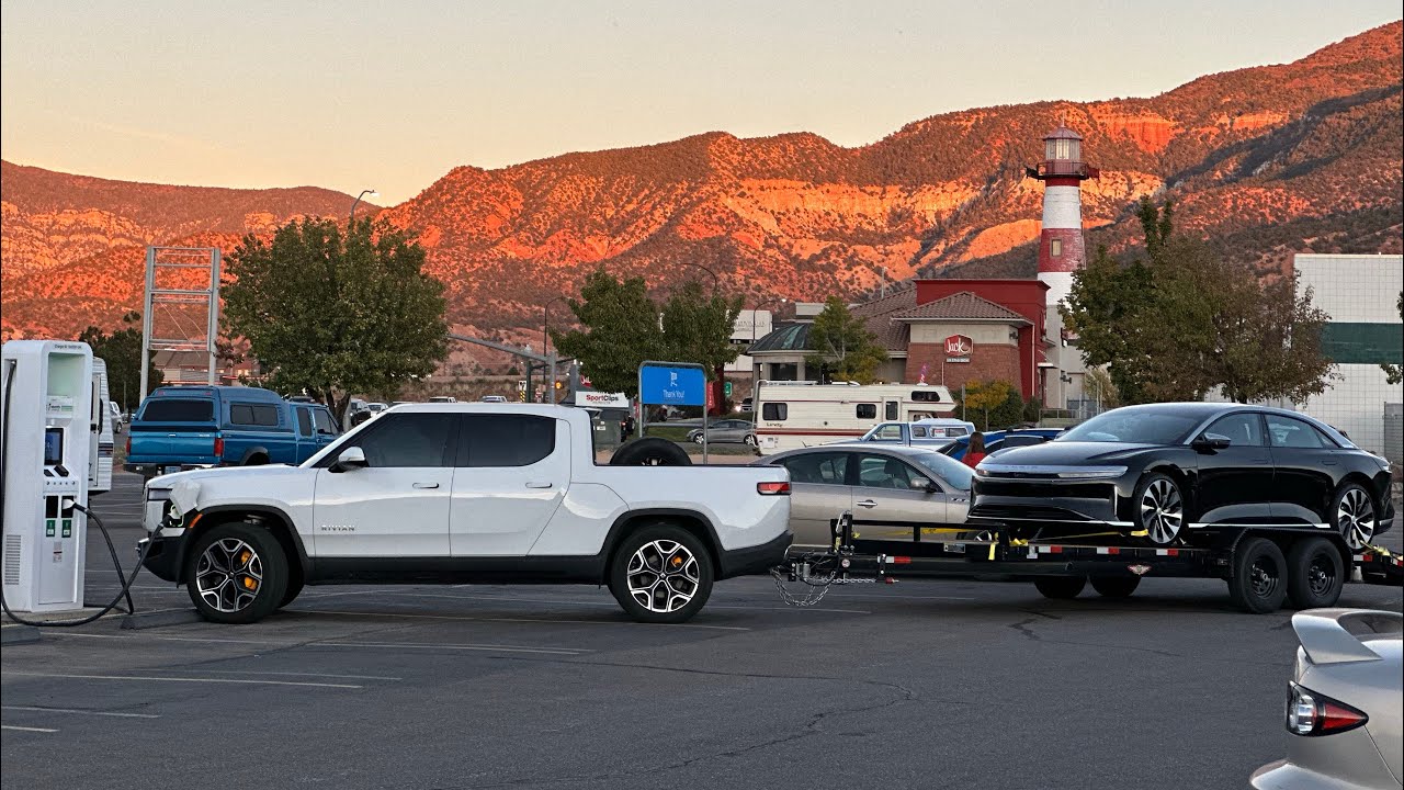 Rivian R1T Towing Lucid Air Over 1,000 Miles To California! Pt.1