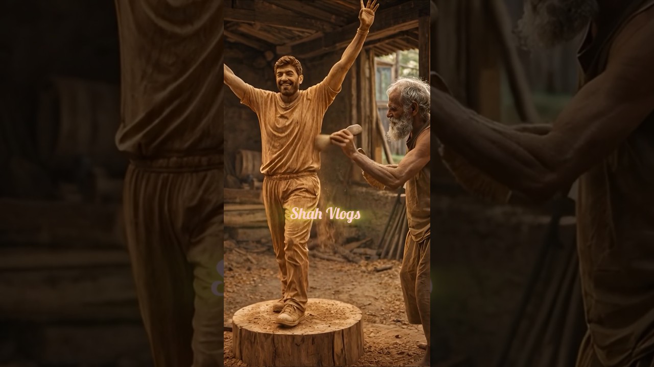 Jasprit Bumrah Ka Ultra-Realistic Wooden Statue | Handcrafted Sculpture | Cinematic AI Video