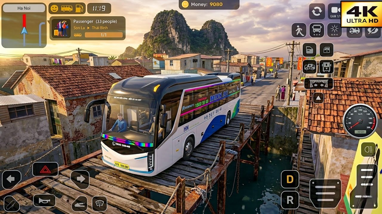 Dangerous Village Bridge Drive | Coach Bus Simulator Vietnam Gameplay | 4K ULTRA 