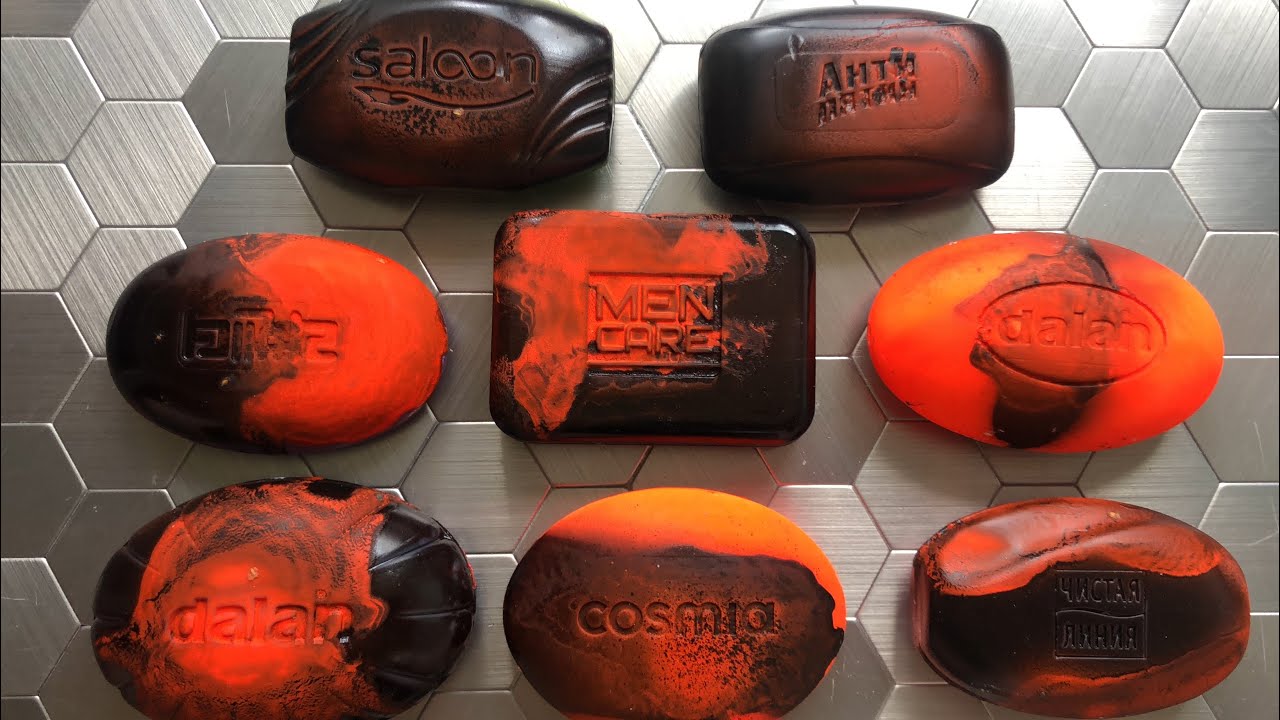 ASMR cutting of colored soap, black-neon set