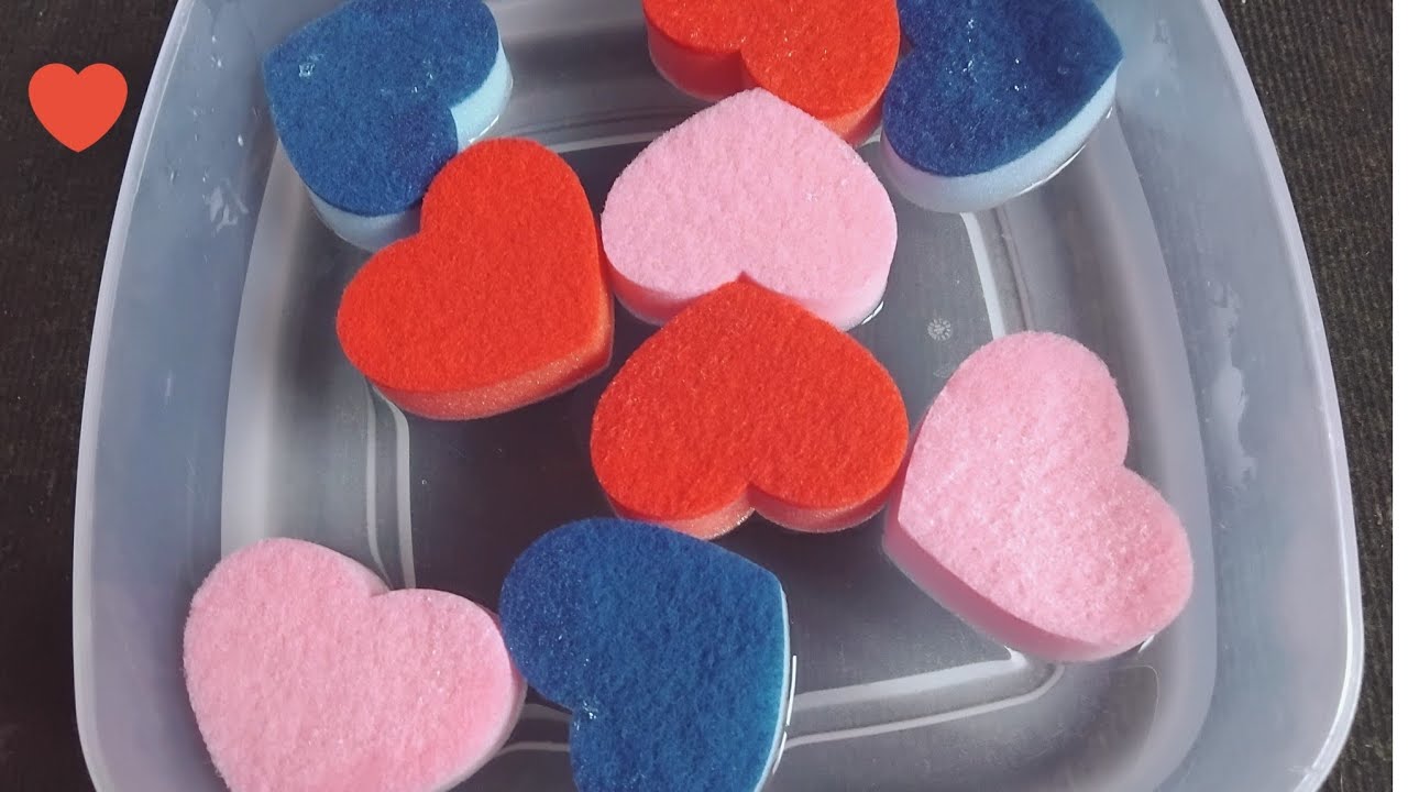 ASMR Soapy Heart Sponges Squeezing and Ripping ❤️🩷💙
