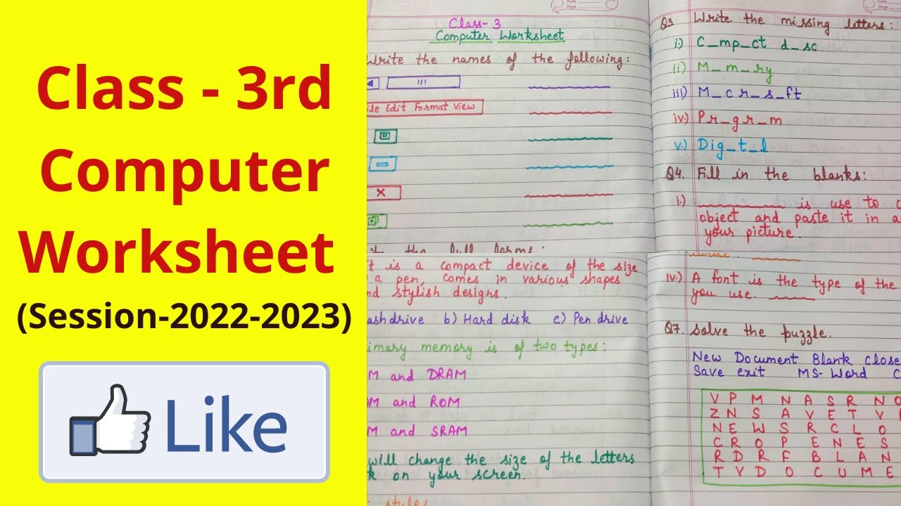 class 3 computer worksheet / computer worksheet for class 3/ computer worksheet of class 3/ grade 3