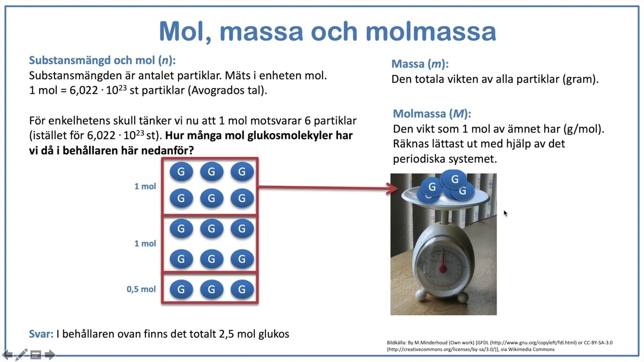 Kemiska beräkningar - Substansmängd, massa och molmassa