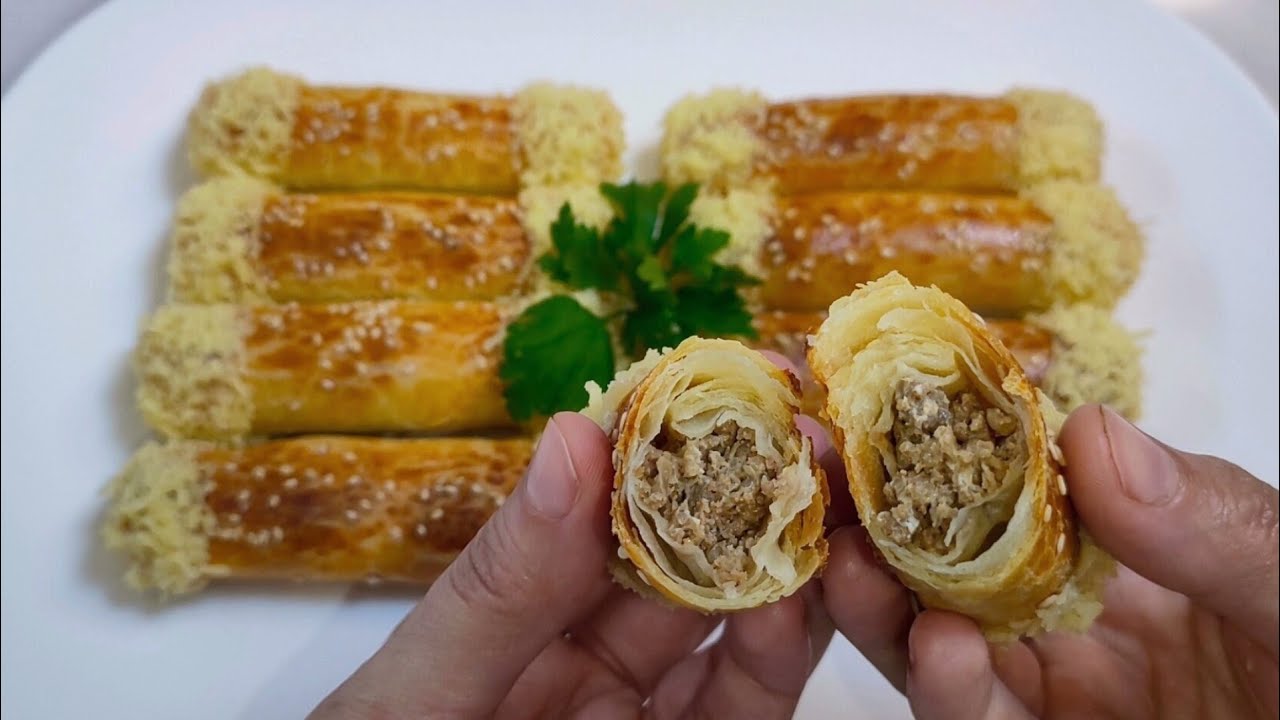 بوراك مورق في الفرن بعجينة خفيفة بزاف و بحشو لذيذ و زاكي .. بعجينة صغيرة تحضري كمية كبيرة 👍👍👍