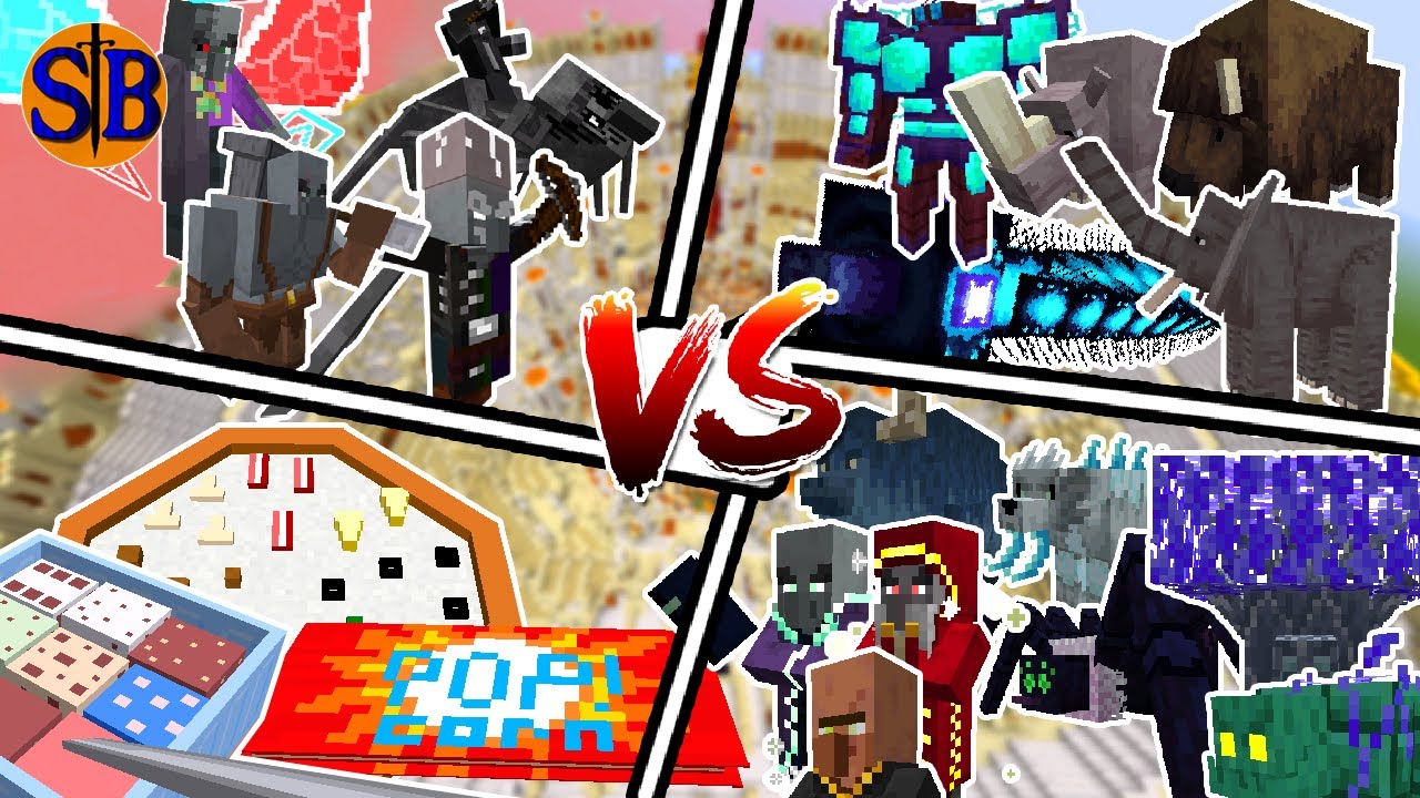 Illage and Spillage VS Blue skies VS Alex's Mobs VS Food Boss | Minecraft Mob battle royale