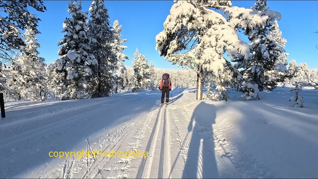 Kiilopää. Laskettelu murtomaasuksilla Kiilopään lähtöportille. Urho Kekkosen Kansallispuisto