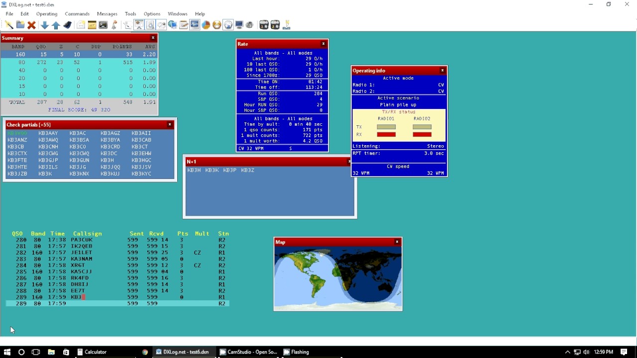 DXLog.net SO2R Morse Runner Practice. Run 3 / 19 QSOs Stereo