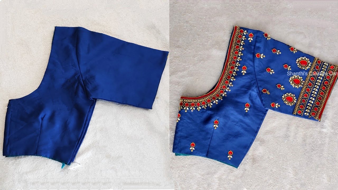 Very grand Aari work blouse design with normal needle on stitched blouse | Maggam work blouse design