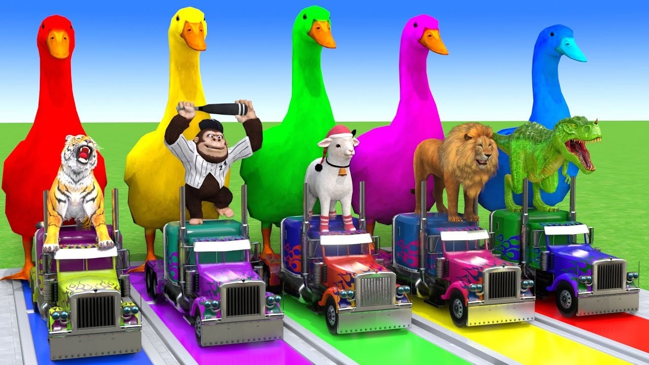 Long Slide Game With Elephant Gorilla Buffalo Hippopotamus Tiger - 3d Animal Game - Funny 3d Animals