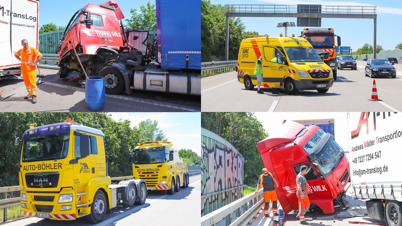 [SCHWERER LKW-UNFALL] FAHRERHAUS ZERFETZT ~ MEGA-STAU & BERGUNG & BLAULICHT | A5 KARLSRUHE