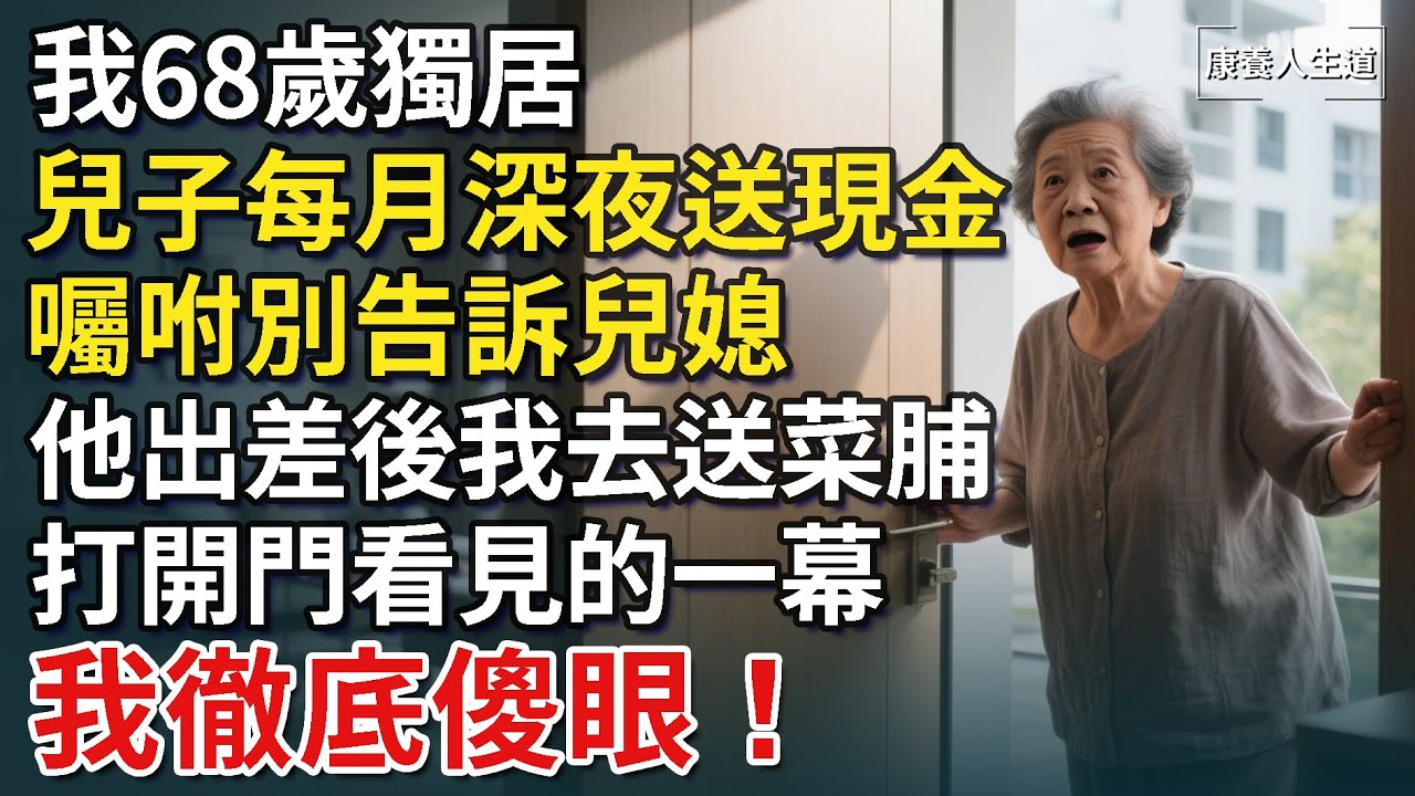 我68歲獨居，兒子每月深夜送現金，囑咐別告訴兒媳，他出差後我去送菜脯，打開門看見的一幕，我至今難忘​！【康養人生道】 #康養人生道 #上了年紀該明白的事 #養老 #聰明老人 #長壽秘密 #延壽 #長壽