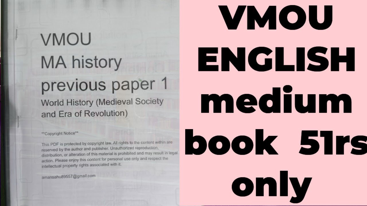 Vmou MA history previous | one week series |vmou english medium notes Vmou MA history previous