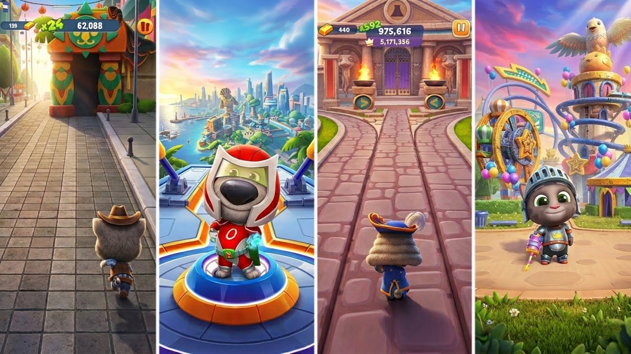 Talking Tom Gold Run, Talking Tom Hero Dash, Talking Tom Time Rush, Talking Tom Blast Park