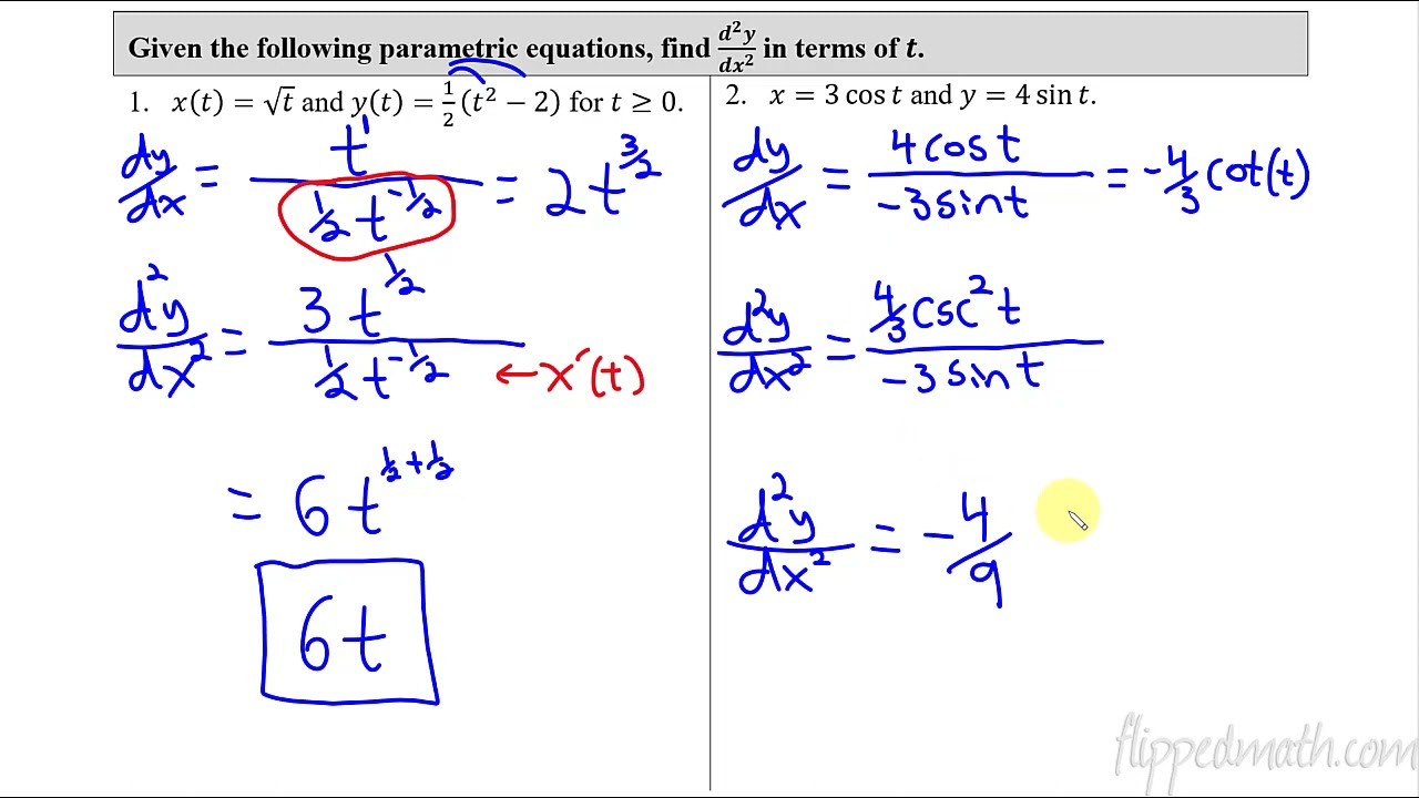 Calculus BC &ndash; 9.2 Second Derivatives of Parametric Equations