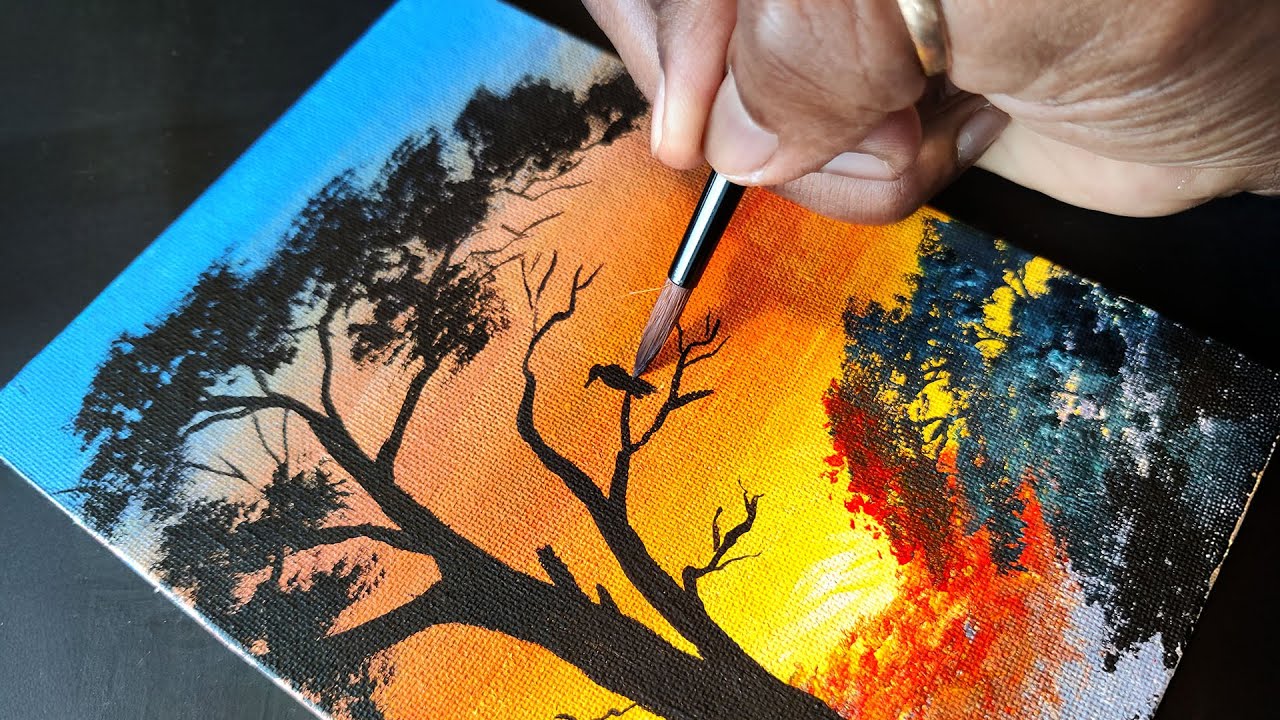 Easy acrylic painting | Harmony with the setting sun 