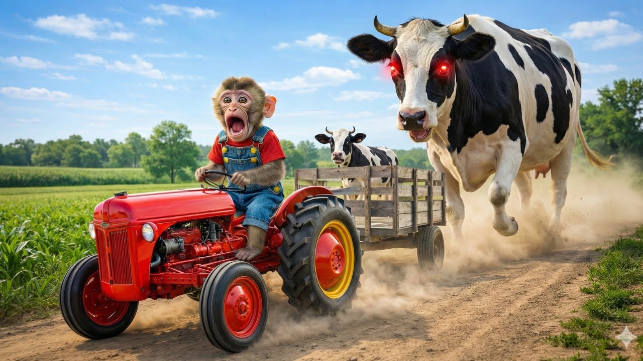 Monkey Mita’s Brave Tractor Rescue for the Farm Cows │monkey farm