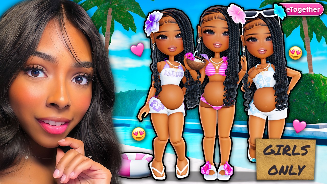 REALISTIC TRIPLETS HAVE A GIRLS ONLY POOL PARTY ⭐ (Roblox Snapchat)