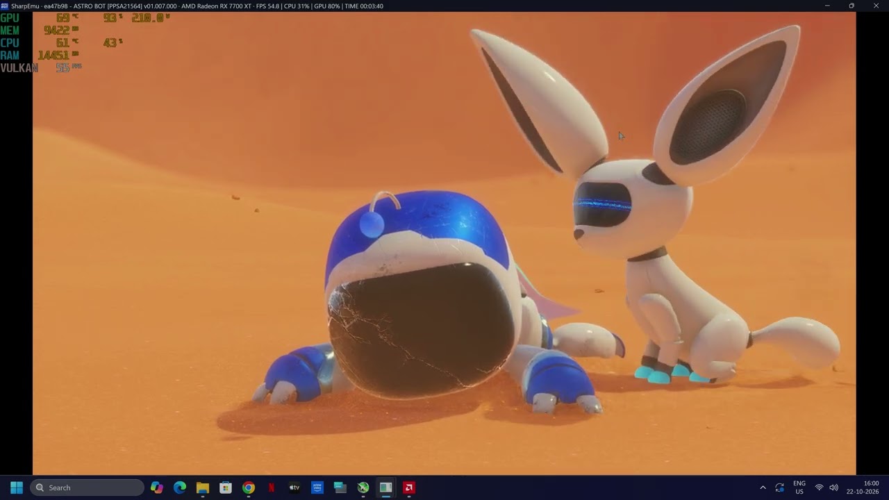 Astro Bot SharpEmu Ps5 Emulator i5 13400f AMD 7700XT 32GB RAM 6000 MHZ Gameplay