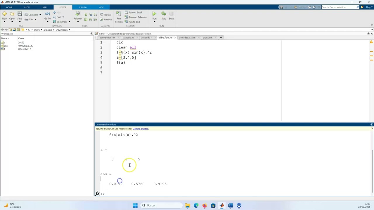 funciones handle en Matlab (y dibujarlas)